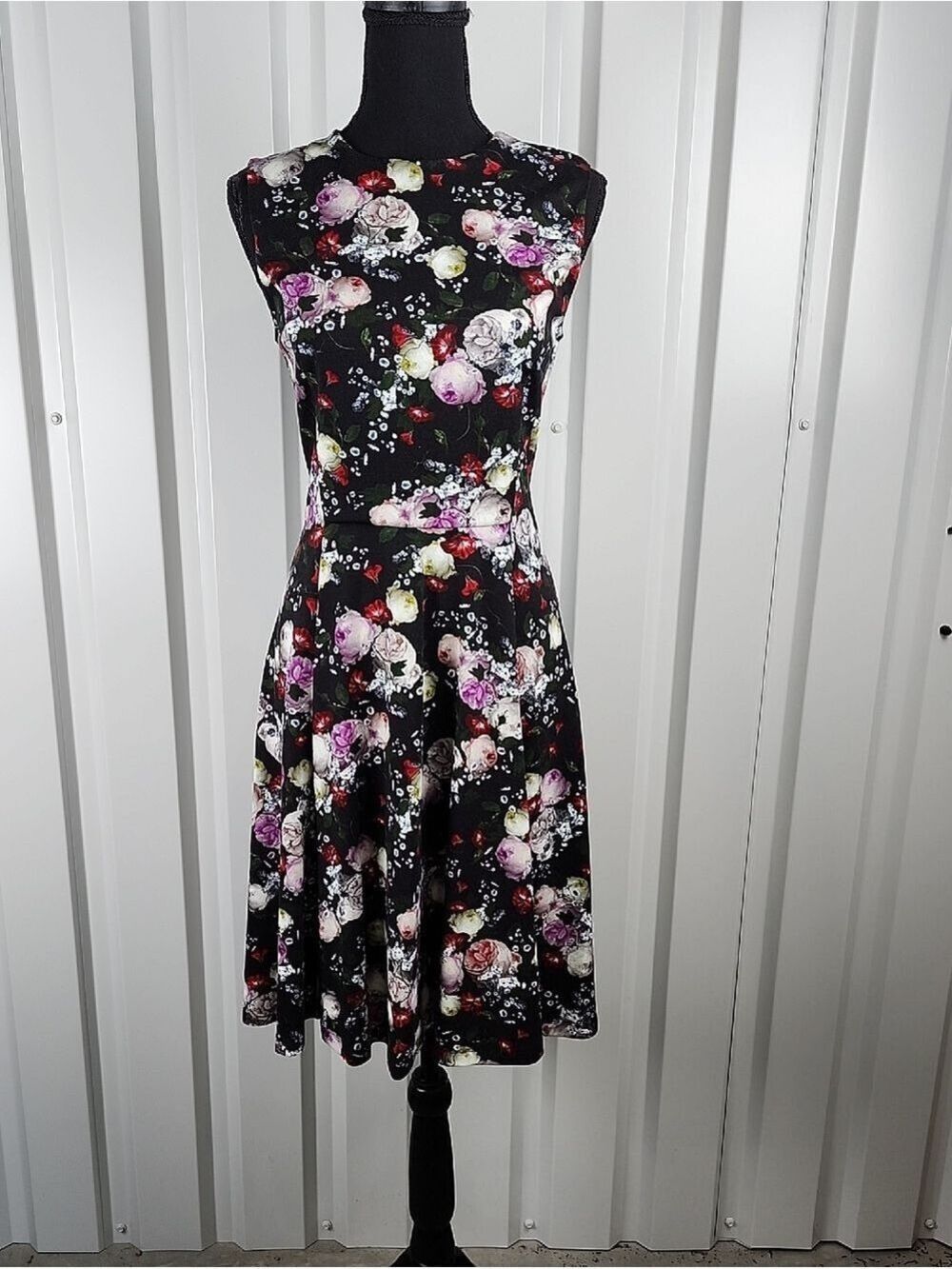 ERDEM Womens Dylanne Black Floral Sleeveless Fit-and-Flare Dress Size 6 Jersey